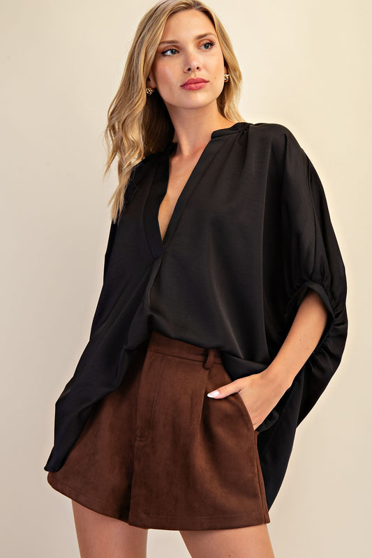 V-neck Placket Oversized Satin Top GT9352