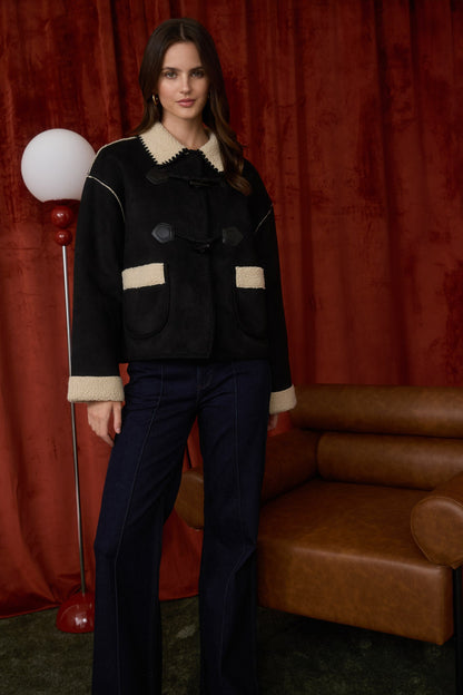 Faux Shearing Suede Toggle Button Jacket TWS1136