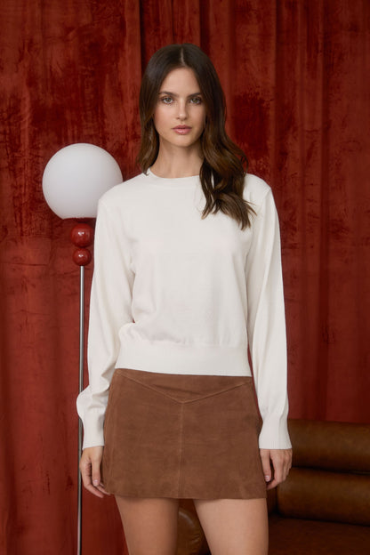 Crew Neck Long Sleeve Solid Pullover Knit Sweater TW2014