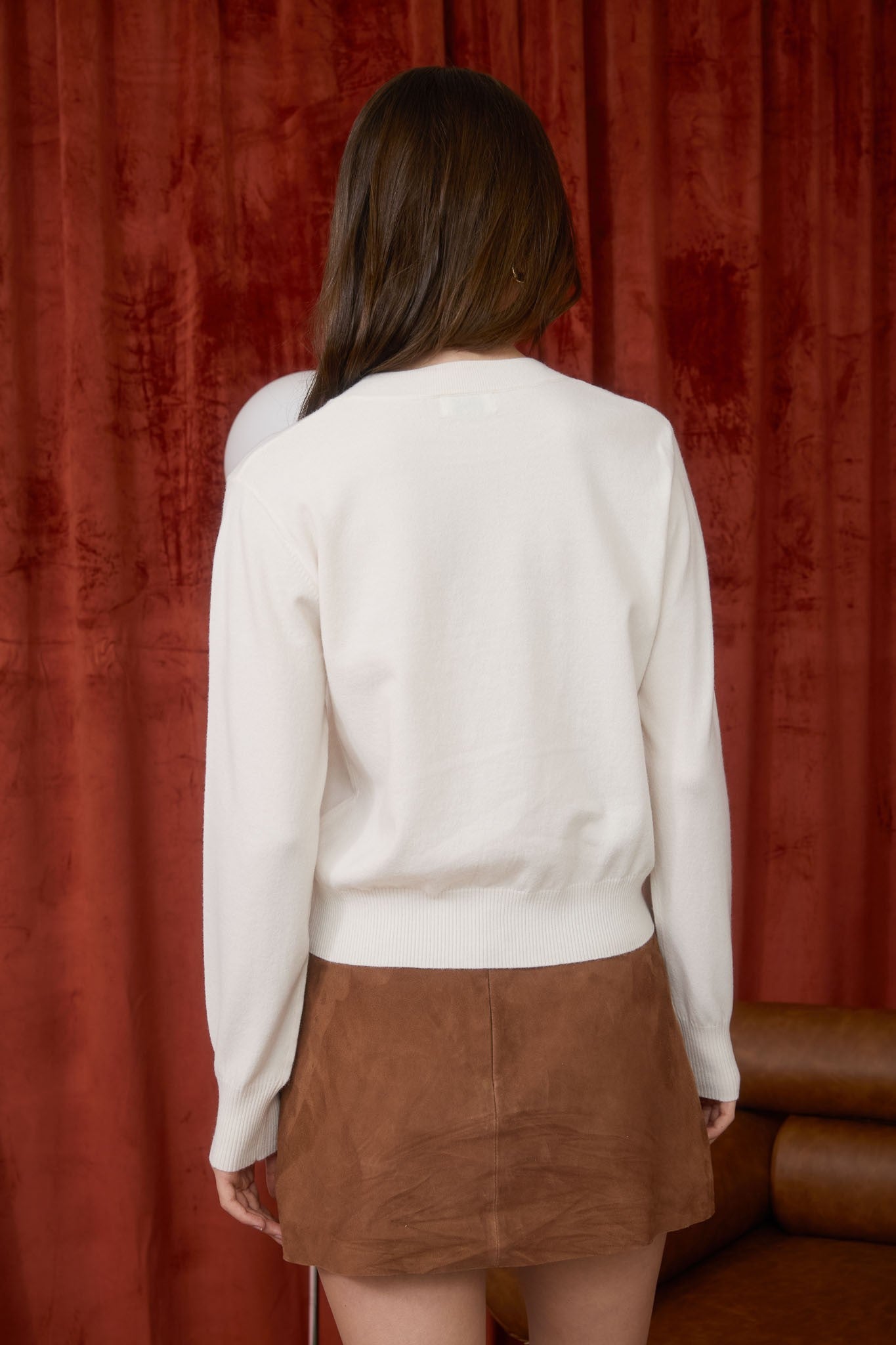 Crew Neck Long Sleeve Solid Pullover Knit Sweater TW2014