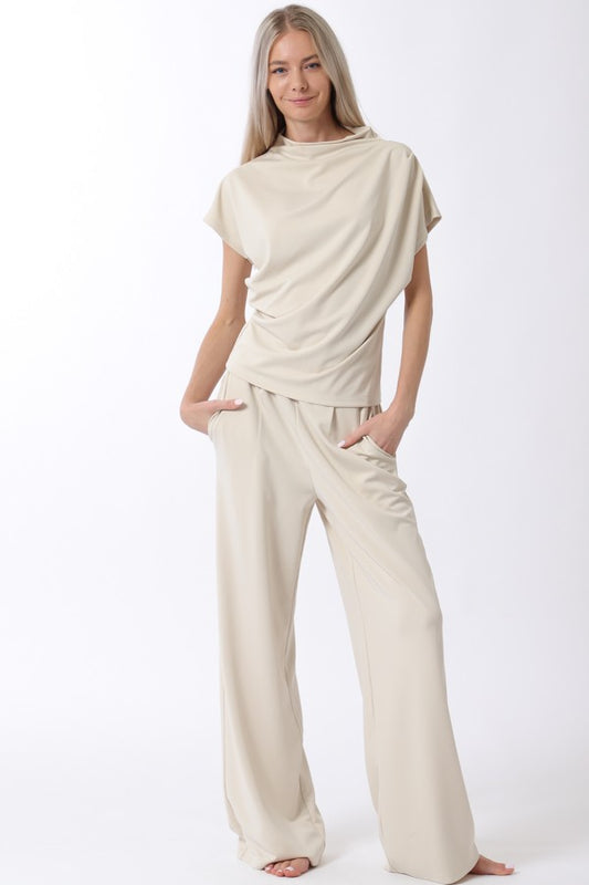 Mock Neck Sleeveless Top & Long Pants Set EPA61938X
