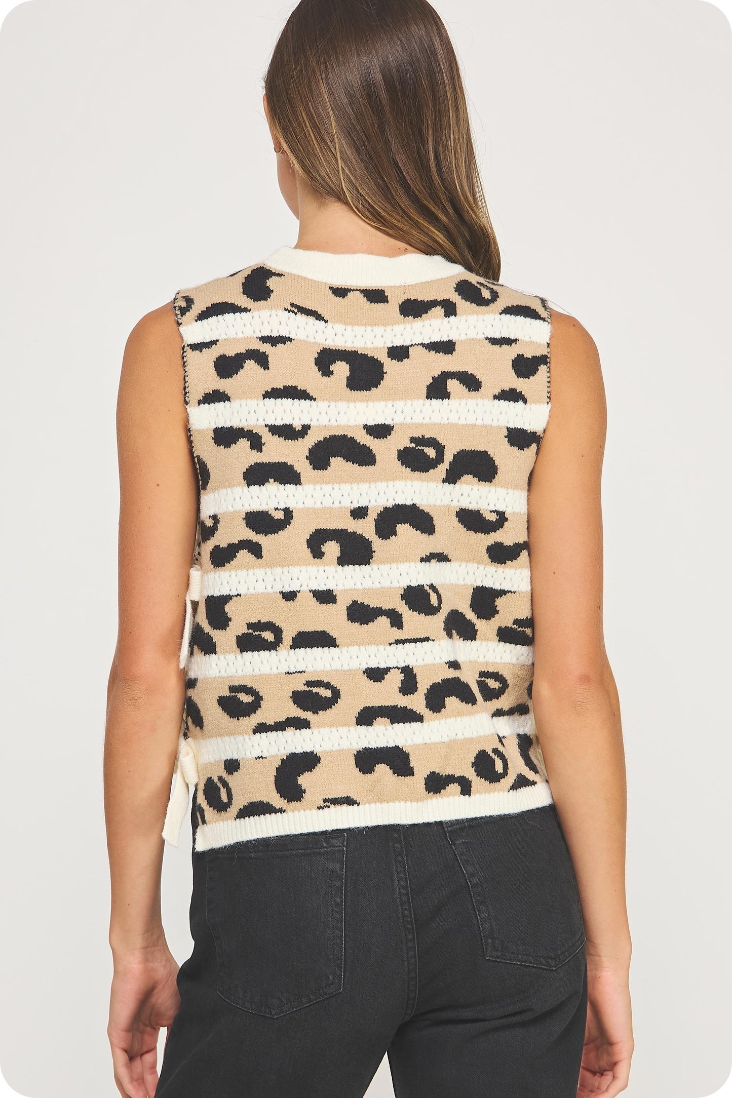 Animal Striped Side Bow Detail Knit Top TK-40133-H