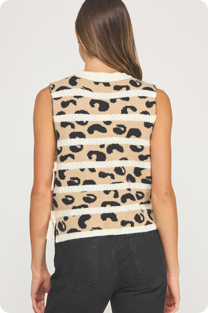 Animal Striped Side Bow Detail Knit Top TK-40133-H