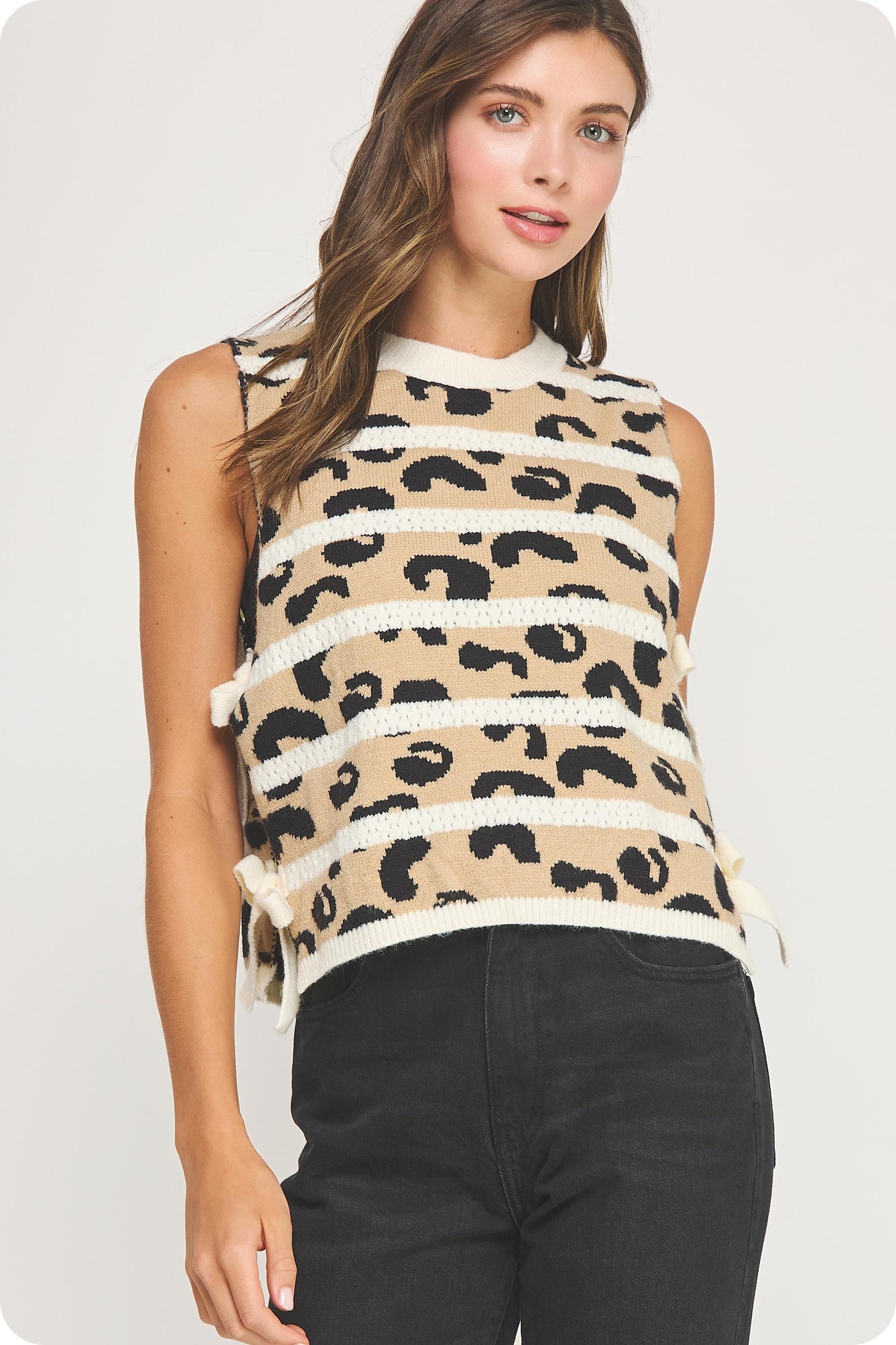 Animal Striped Side Bow Detail Knit Top TK-40133-H