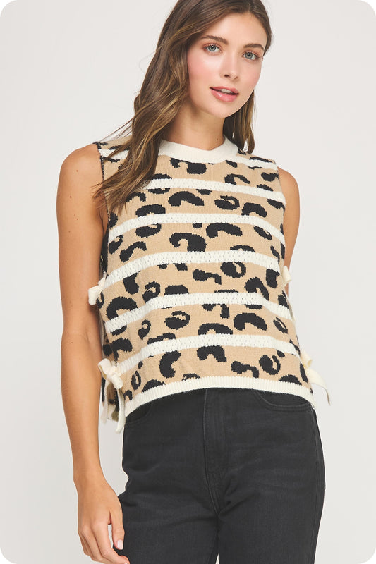 Animal Striped Side Bow Detail Knit Top TK-40133-H