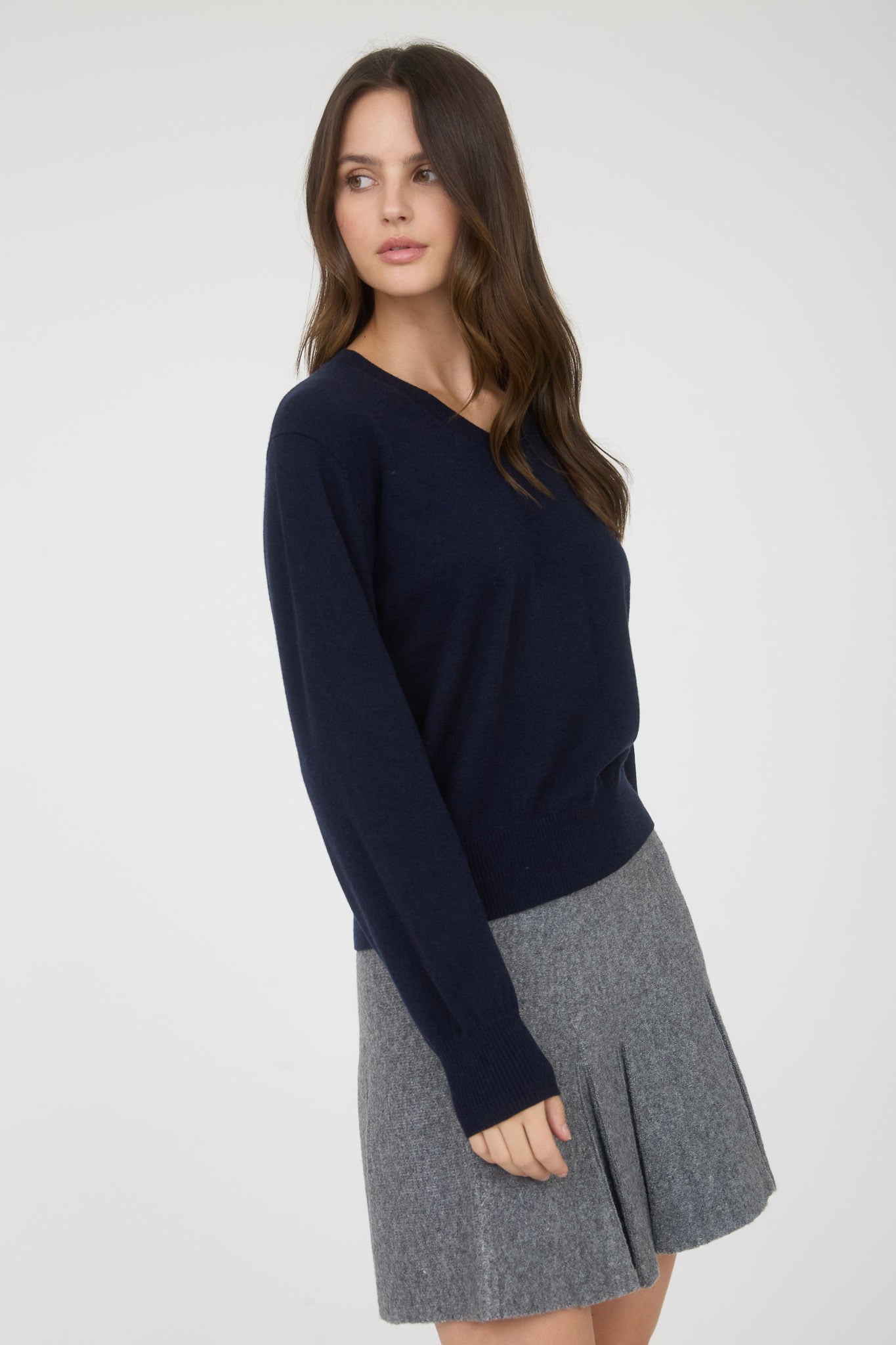 V Neck Long Sleeve Solid Knit Pullover Sweater TW2015