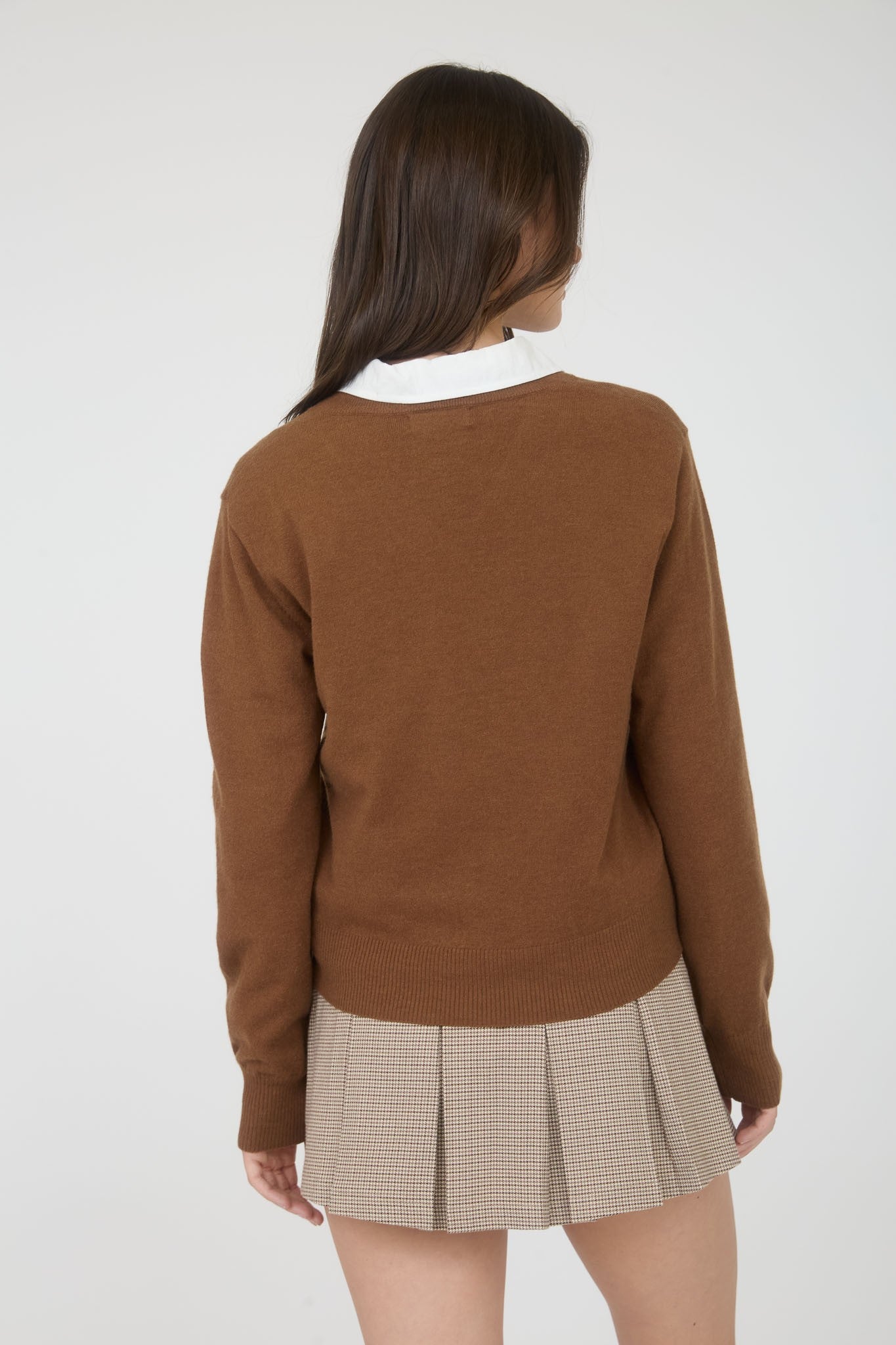 V Neck Long Sleeve Solid Knit Pullover Sweater TW2015