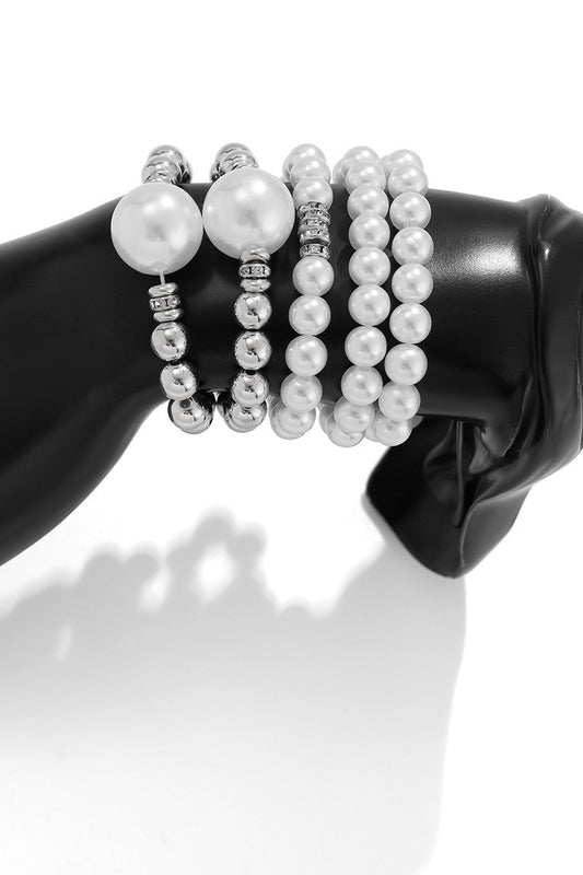 Square Round Pearl Stackable Bead Bracelet Set P2A1443