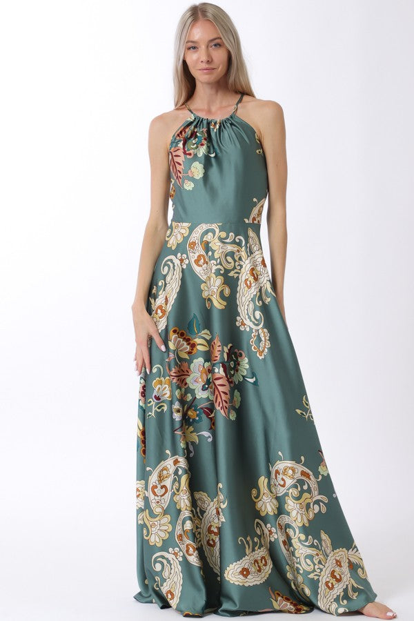 Halter Thin Adjustable Strap Maxi Dress DA32841H