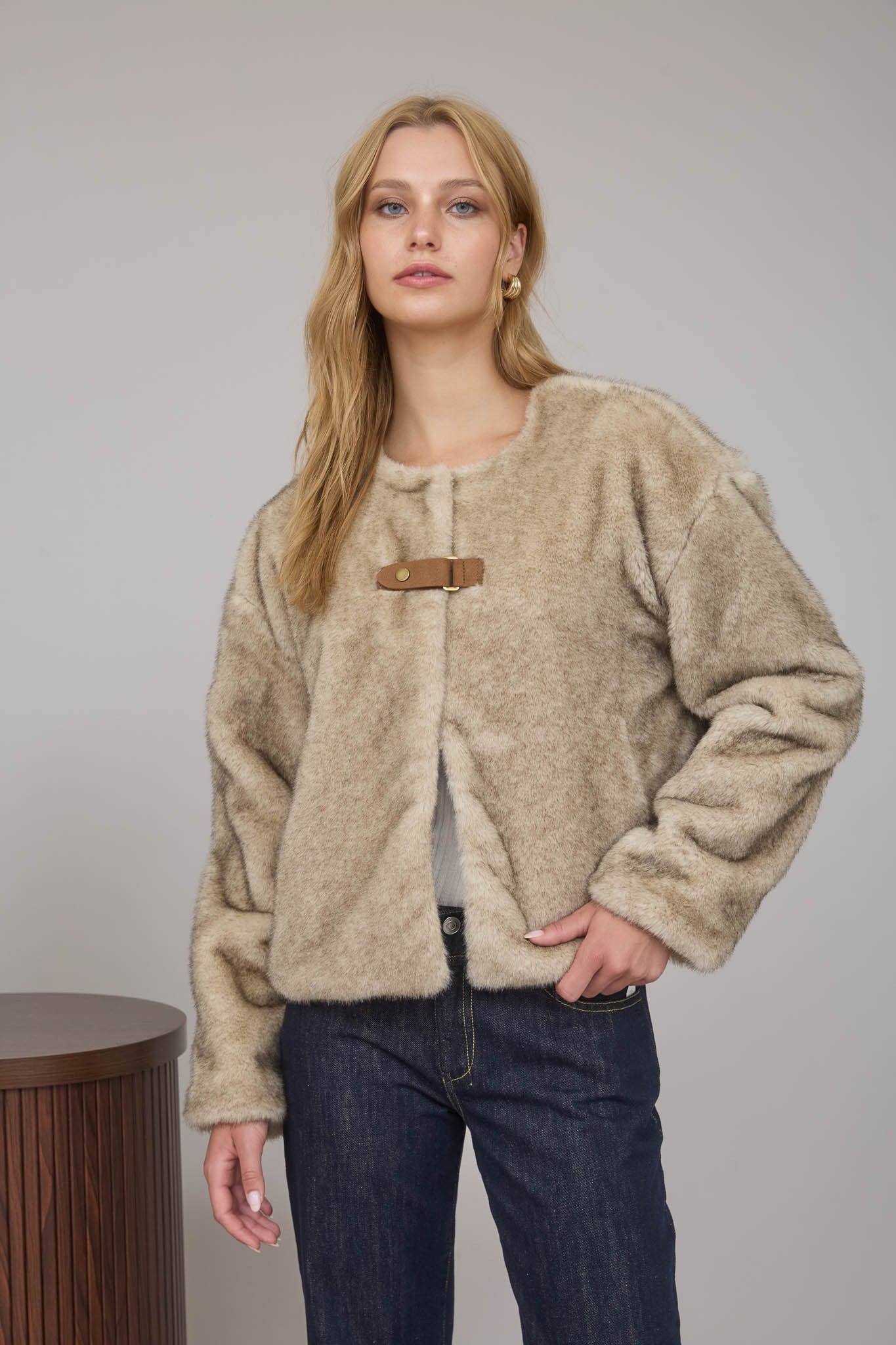 Faux Fur Front Tab Detail Coat TWS1135