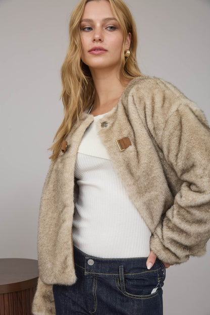 Faux Fur Front Tab Detail Coat TWS1135