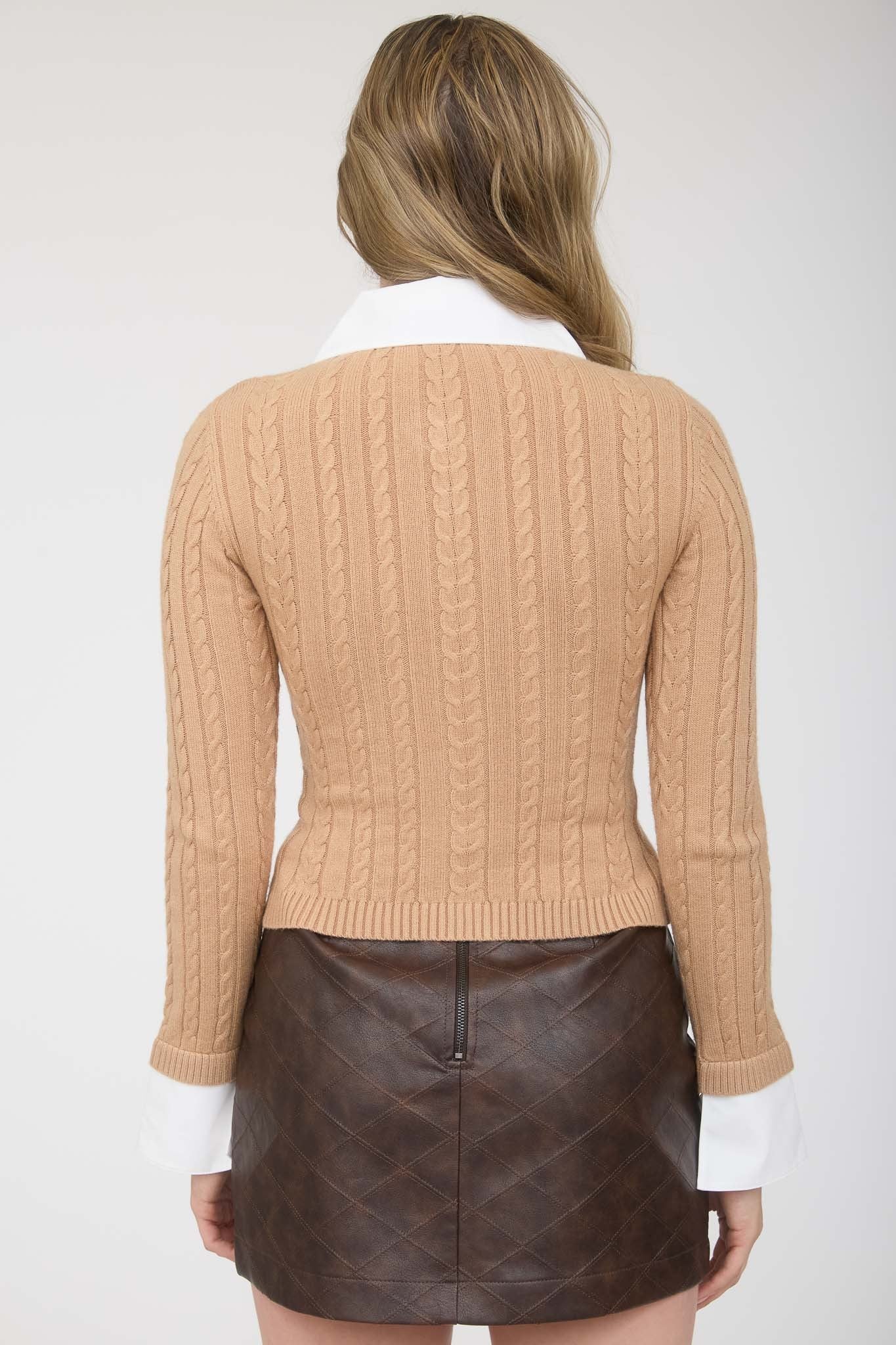 Collar Trim Detail Button Down Cable Knit Cardigan TWS1178