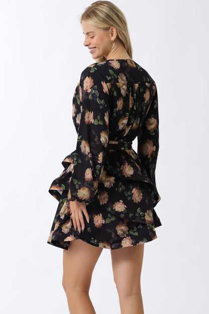 Long Sleeve Tired Mini Dress With Sash Tie Belt DJ32469Y