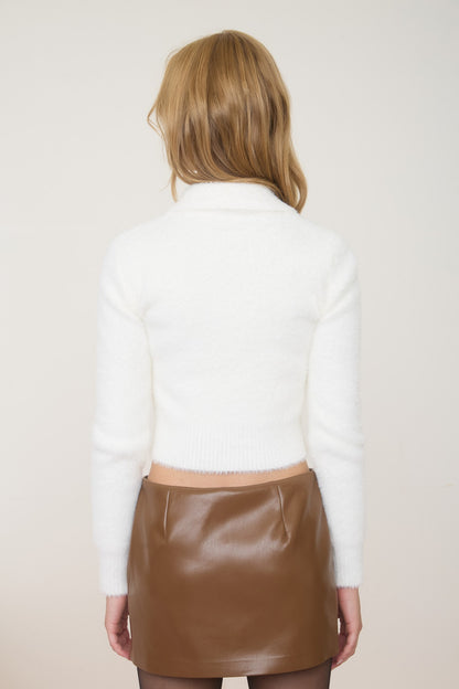 Fuzzy Knit Collared Button Down Cropped Jacket TWS1171