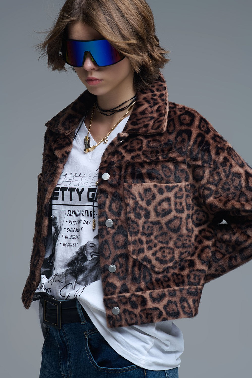 Cropped Button-up Faux Jacket Bold Leopard Print 1765123