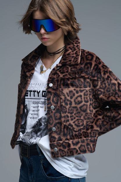Cropped Button-up Faux Jacket Bold Leopard Print 1765123