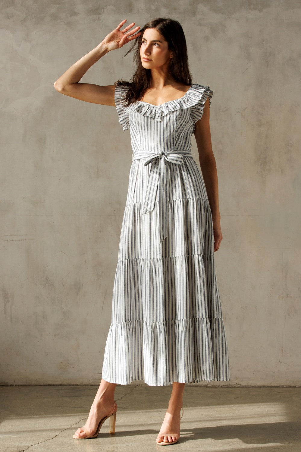 Striped Tiered Midi Dress JD7556