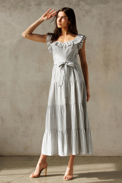 Striped Tiered Midi Dress JD7556