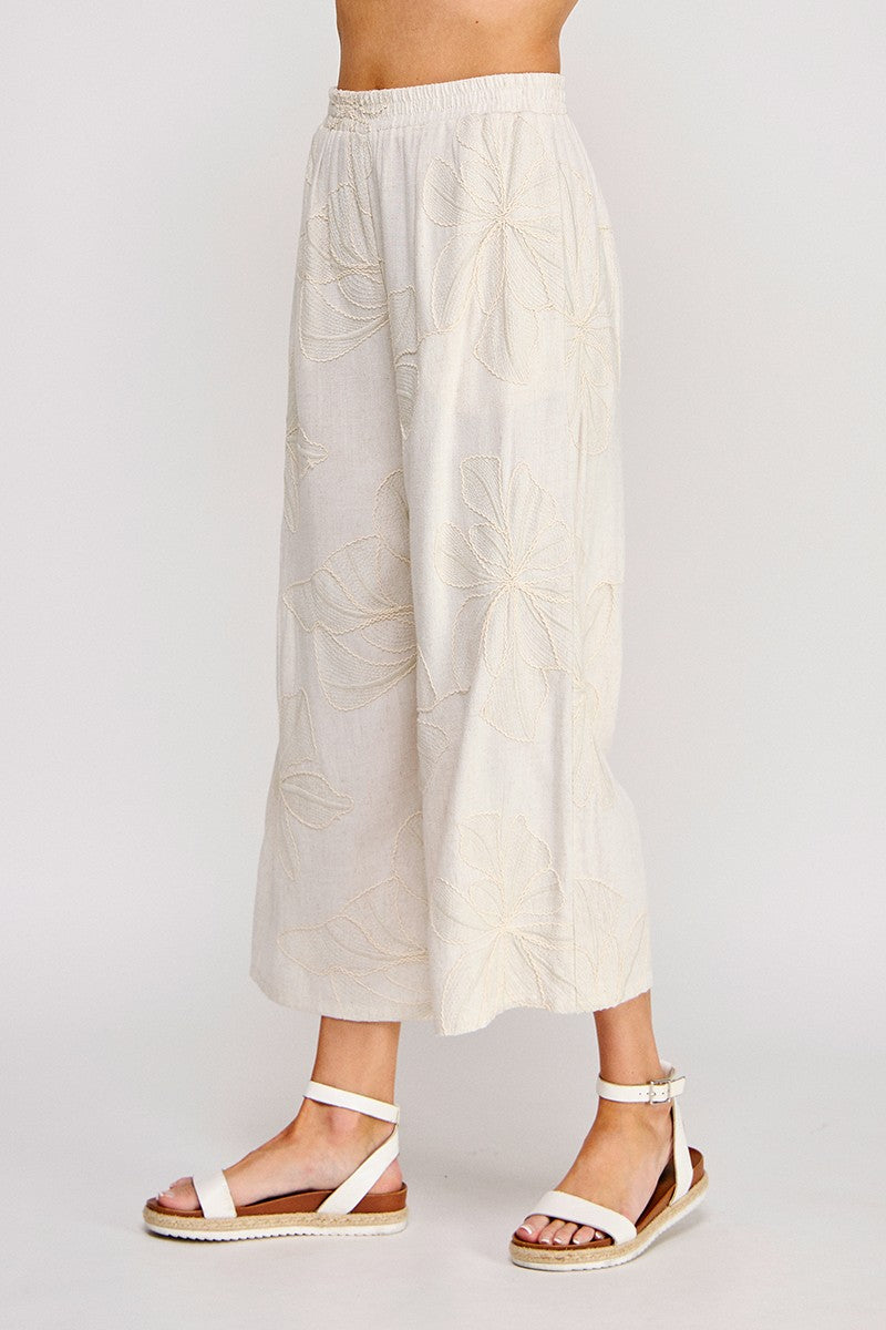 Floral Embroidered Linen Pants  AP9636