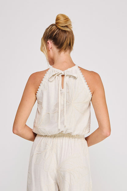 Floral Embroidered Halter Top  AT9641