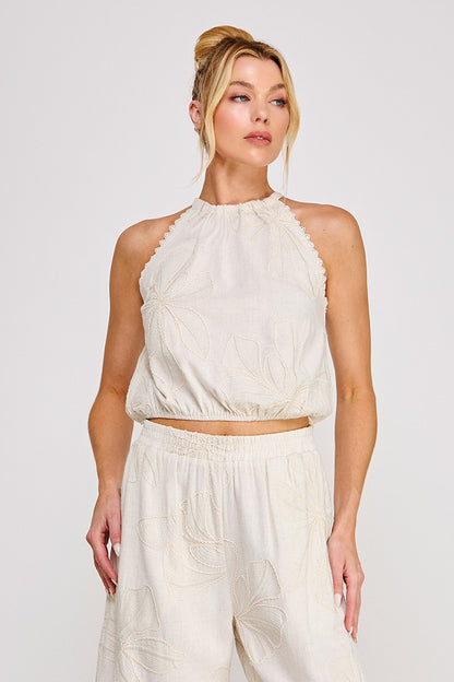 Floral Embroidered Halter Top  AT9641
