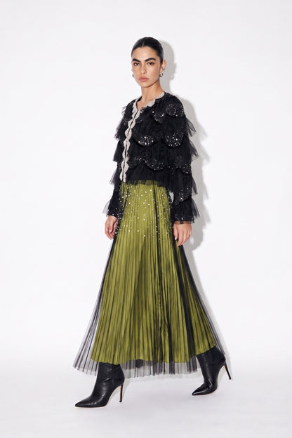 Embellished Ruffle Mesh Jacket  AM4001