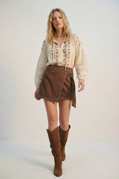 Brown Studded Mini Skirt 2801842