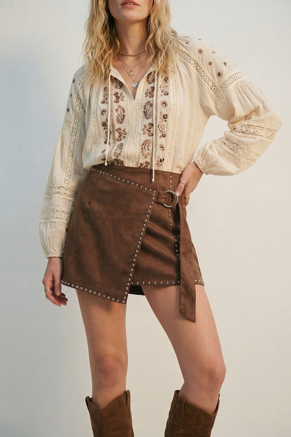 Brown Studded Mini Skirt 2801842