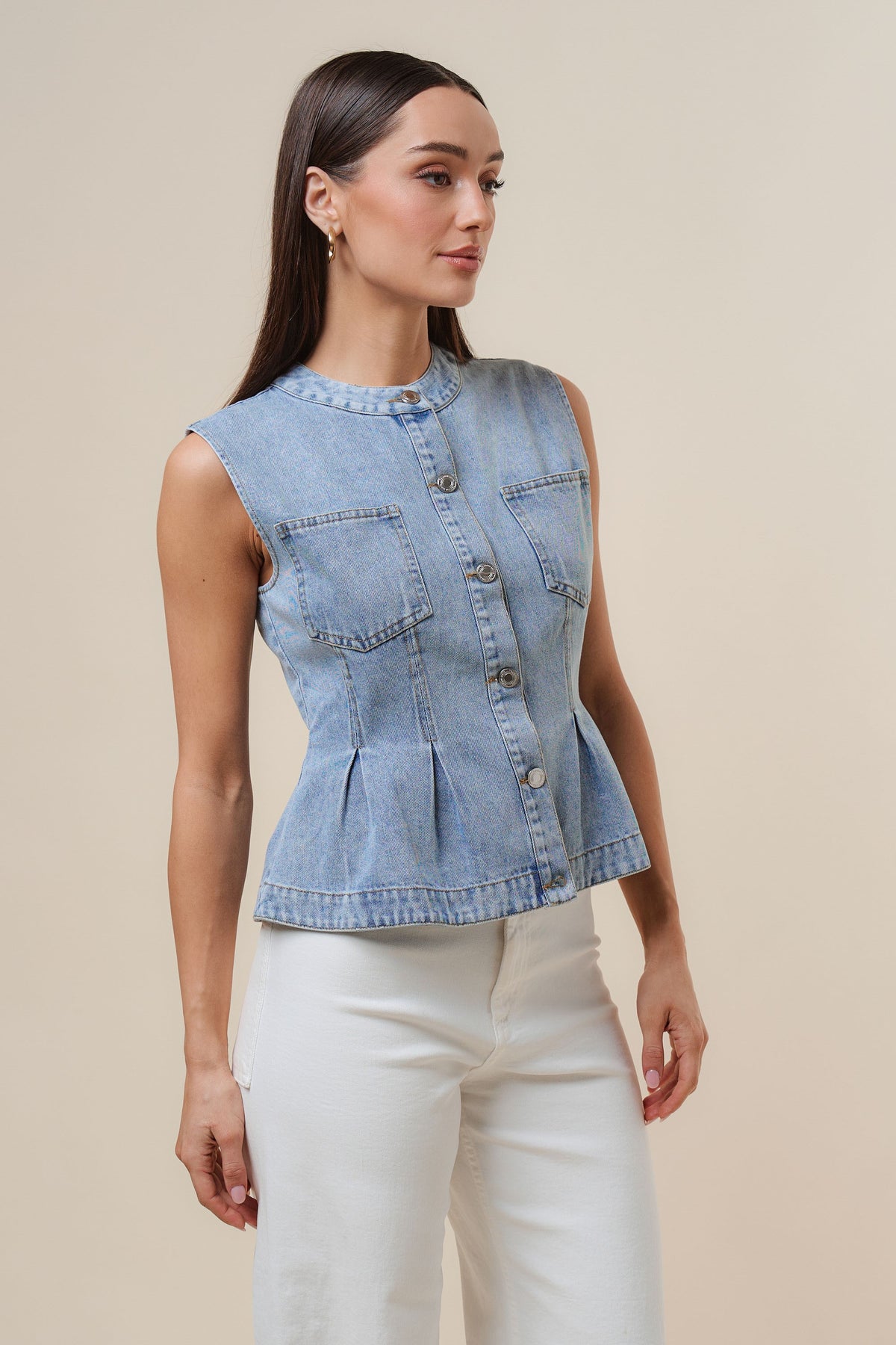 Denim Peplum Vest AT3272