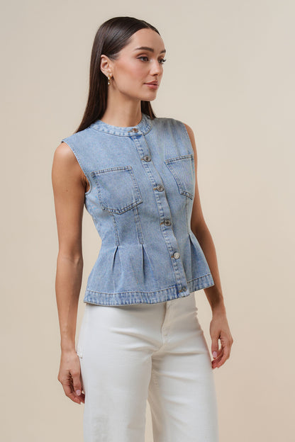 Denim Peplum Vest AT3272