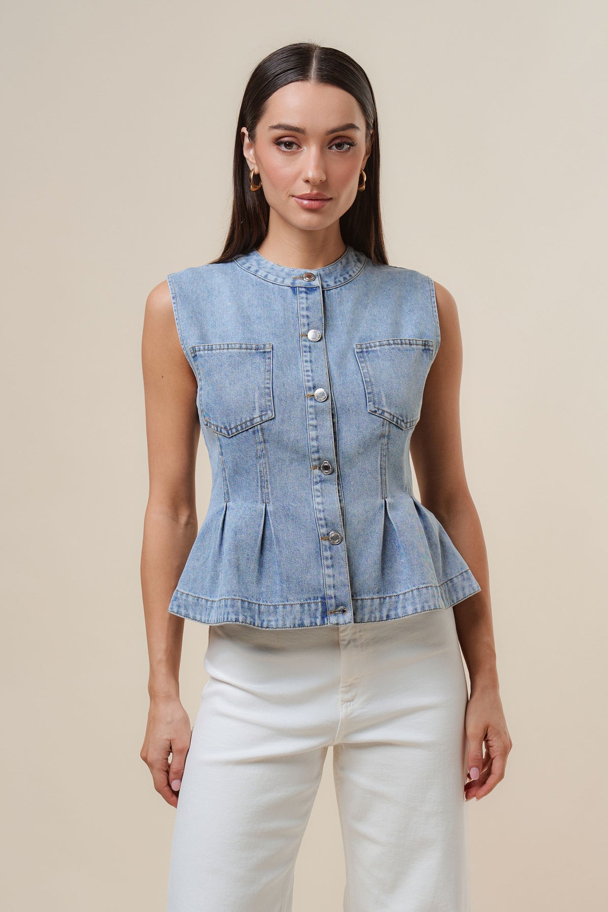 Denim Peplum Vest AT3272