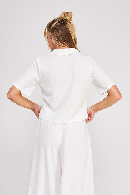 Soft Linen Collared Top  AT9792