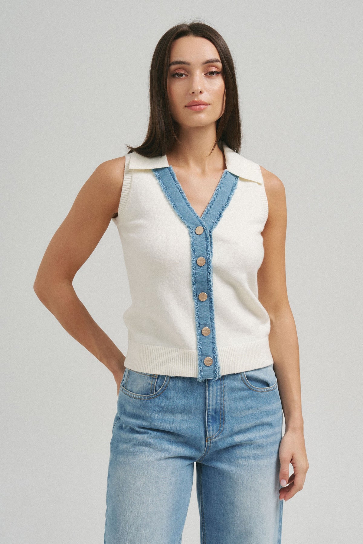 At3004 Collared Denim Sweater Vest  AT3004
