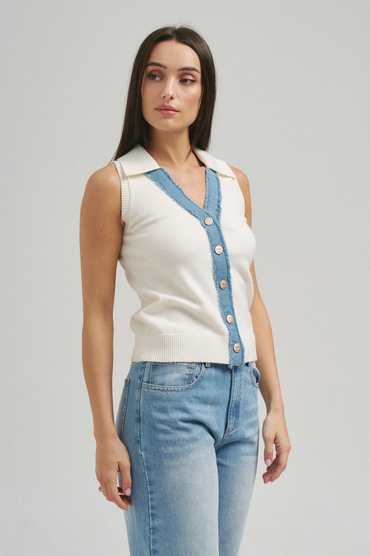 At3004 Collared Denim Sweater Vest  AT3004