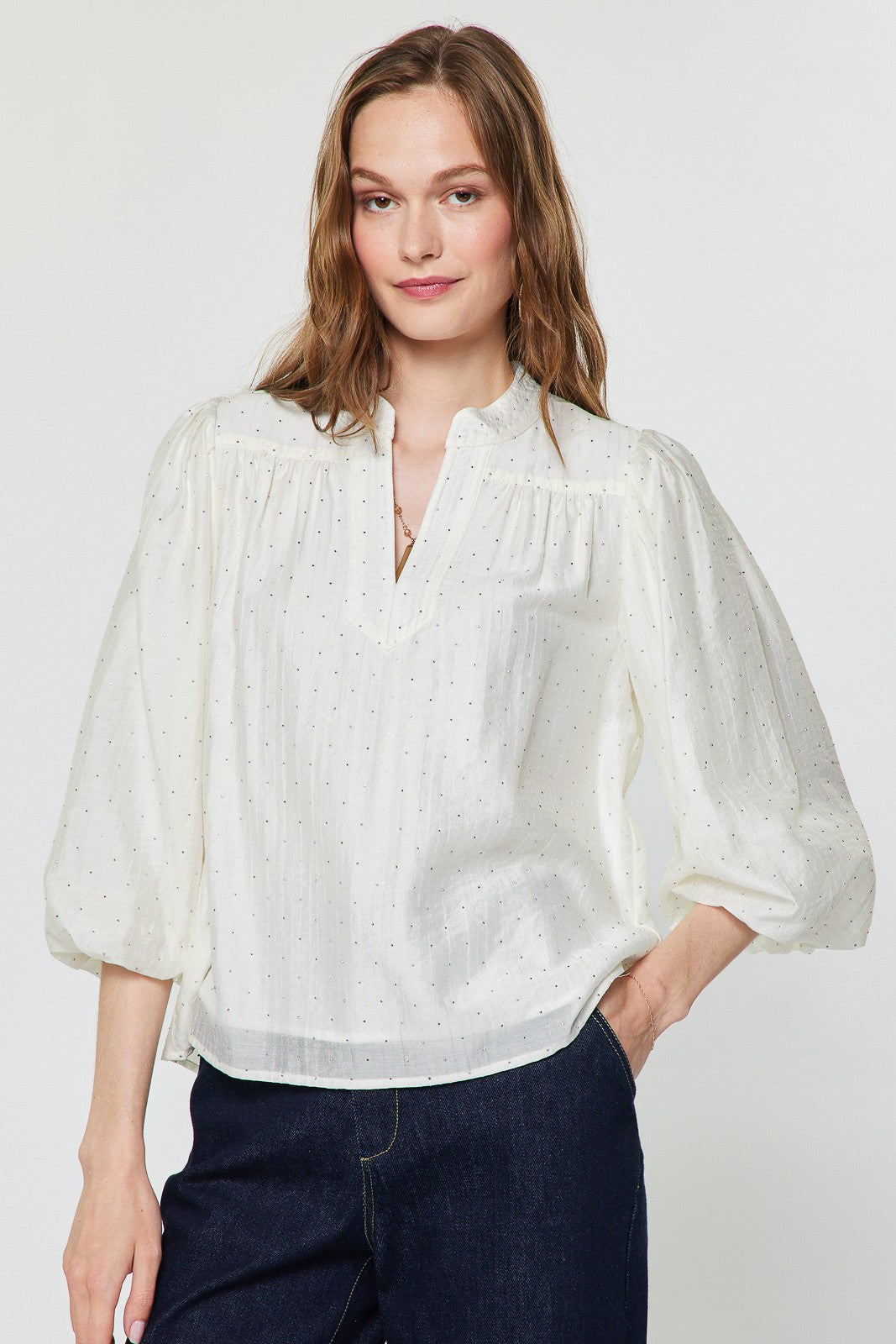 Rhinestone Puff Sleeve Blouse  2530109-3