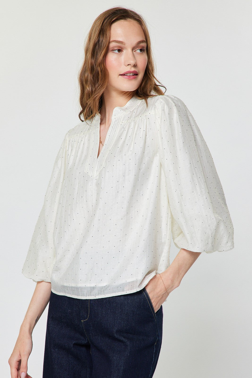Rhinestone Puff Sleeve Blouse  2530109-3