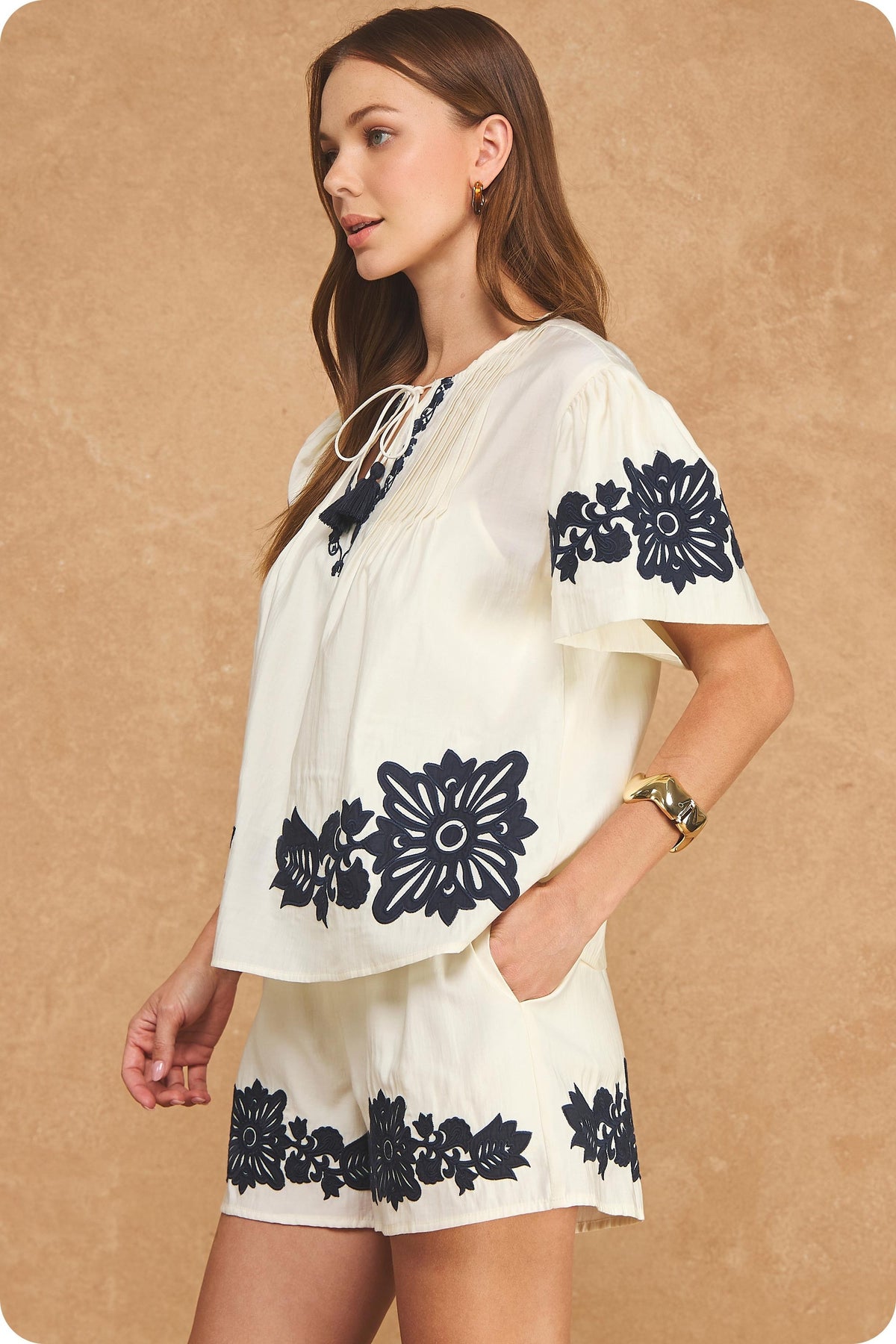 Floral Embroidered Blouse  T-50765-JK