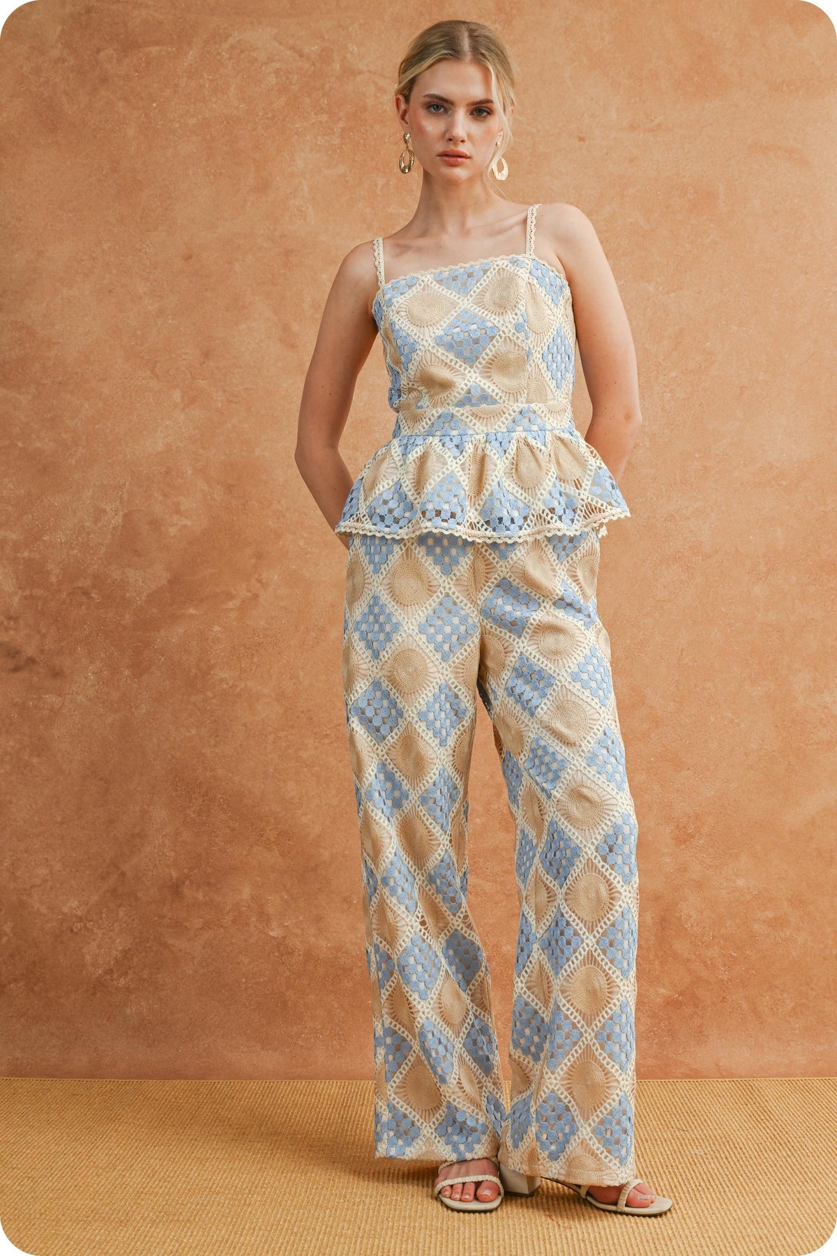 Geometric Crochet Peplum Top SSB-T-50875-JK