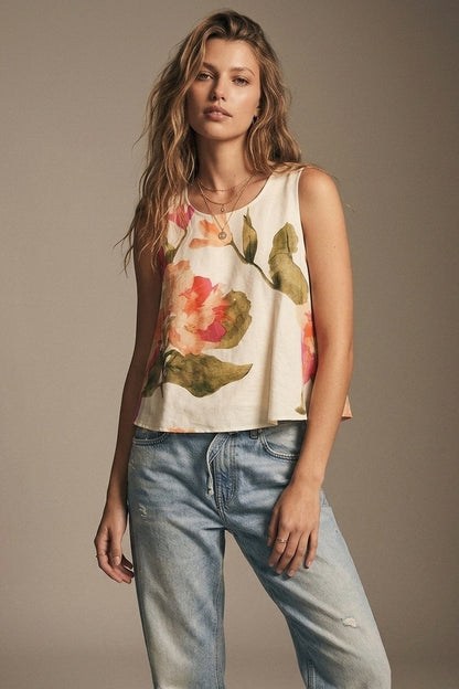 Cream Floral Print Sleeveless Top 4947326