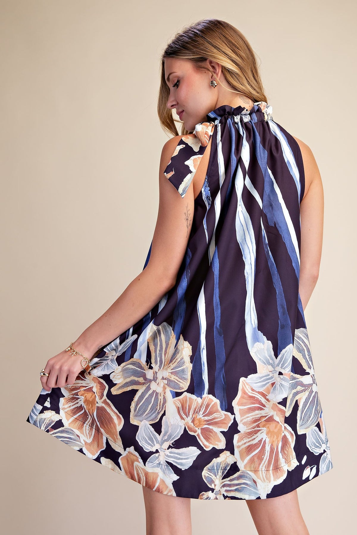 Ruffle Neck Midi Dress  D8141