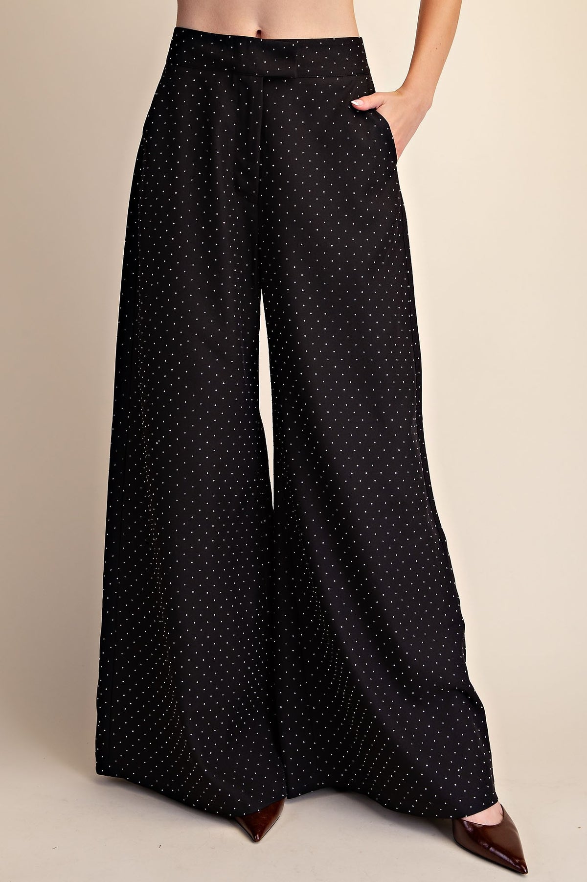 Rhinestones Wide Leg Flowy Pants  P9229