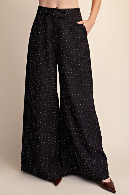 Rhinestones Wide Leg Flowy Pants  P9229