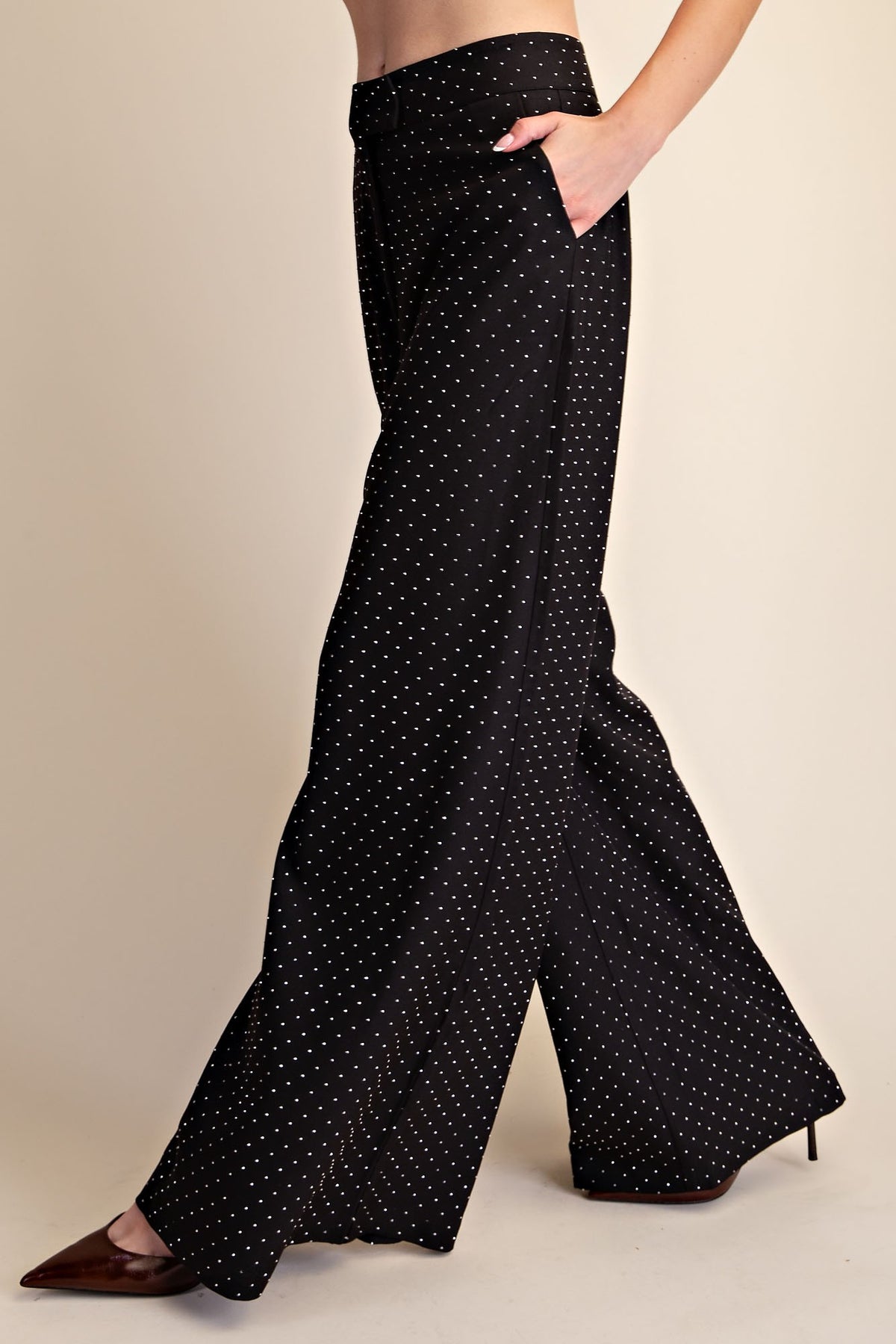 Rhinestones Wide Leg Flowy Pants  P9229