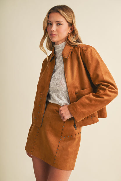 Metallic Stud Faux Suede Jacket  S26763