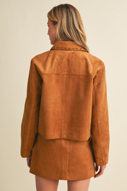 Metallic Stud Faux Suede Jacket  S26763