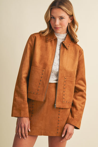 Metallic Stud Faux Suede Jacket  S26763