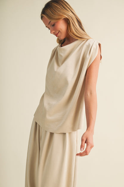 Sueded Knit Cowl Neck Top  S27052