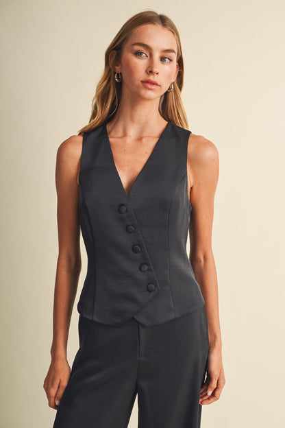 Asymmetric Button-front Suiting Vest S26794