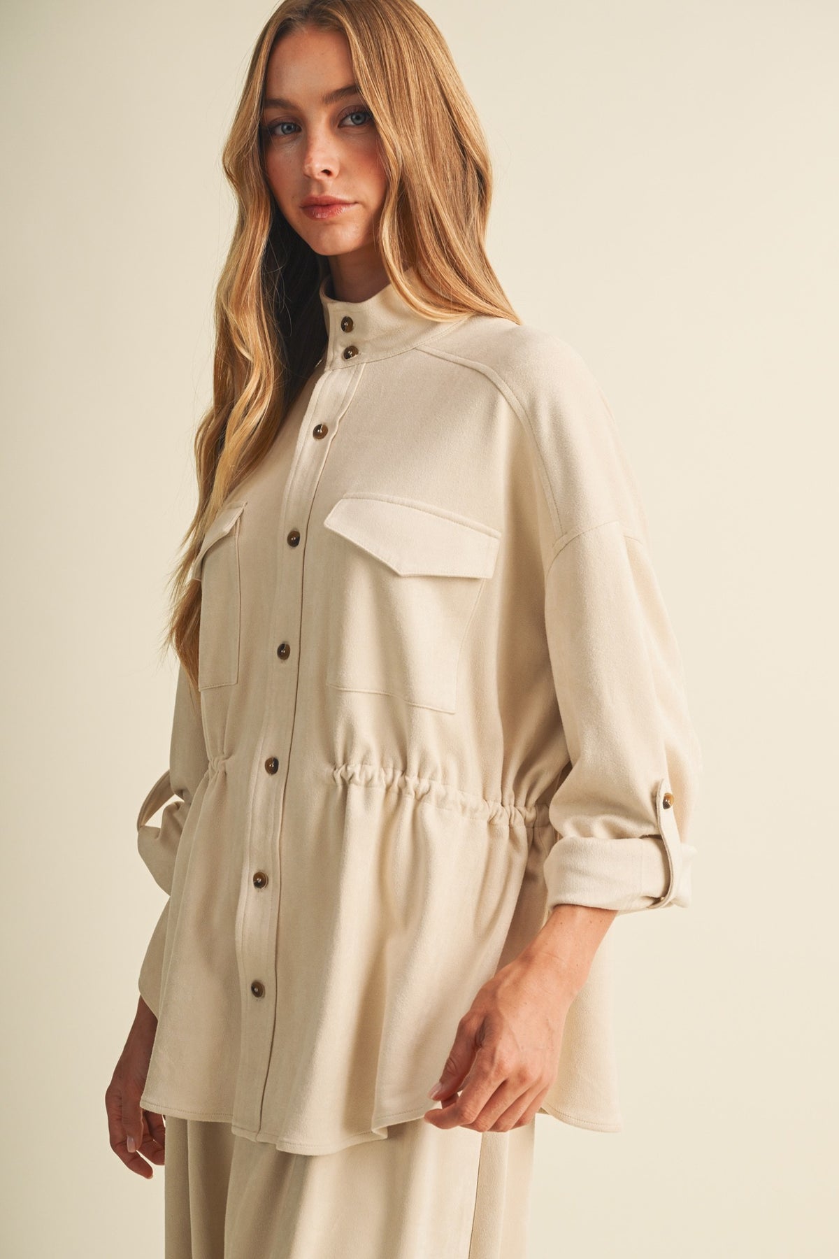 Suede Drawstring Utility Jacket S2707