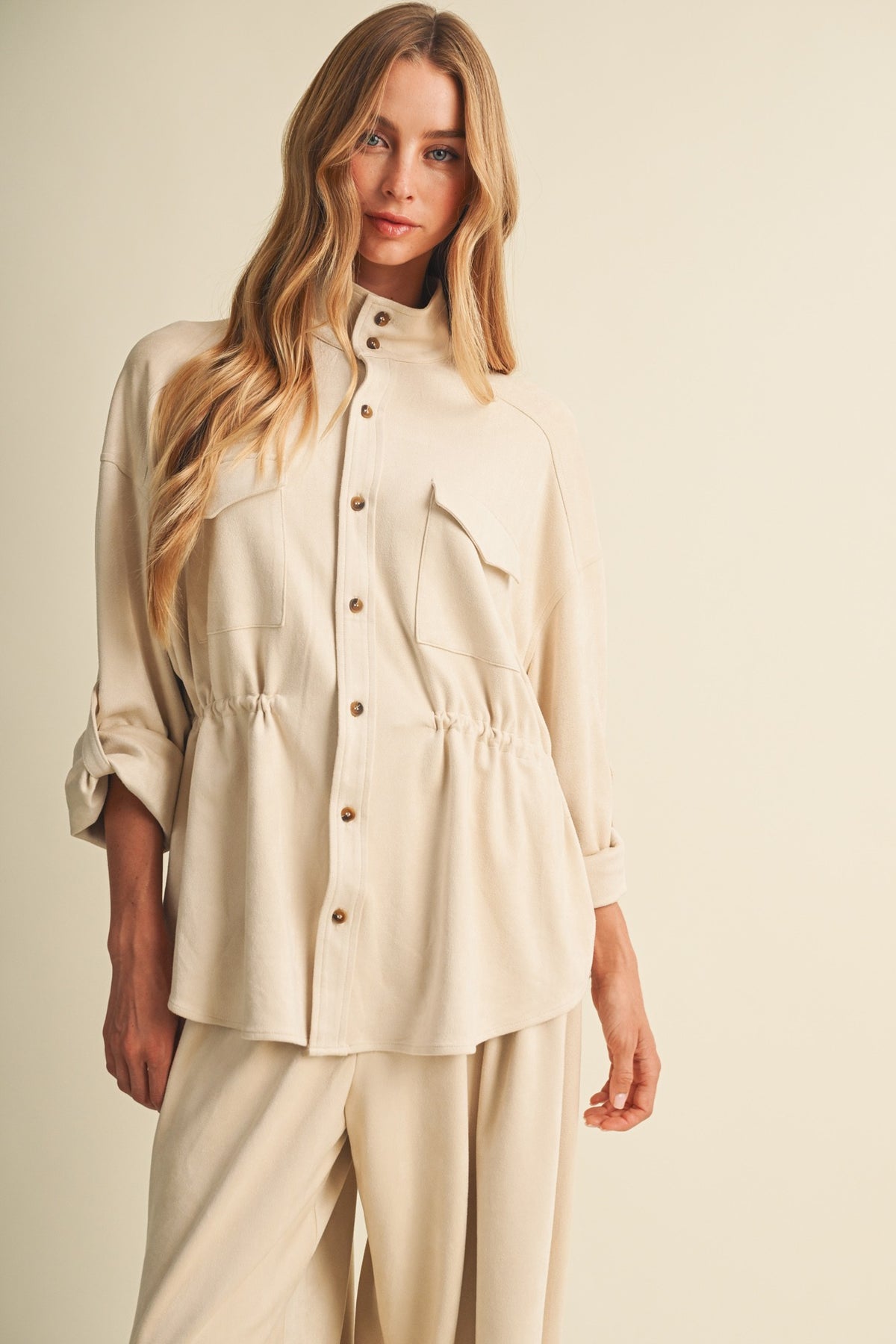 Suede Drawstring Utility Jacket S2707